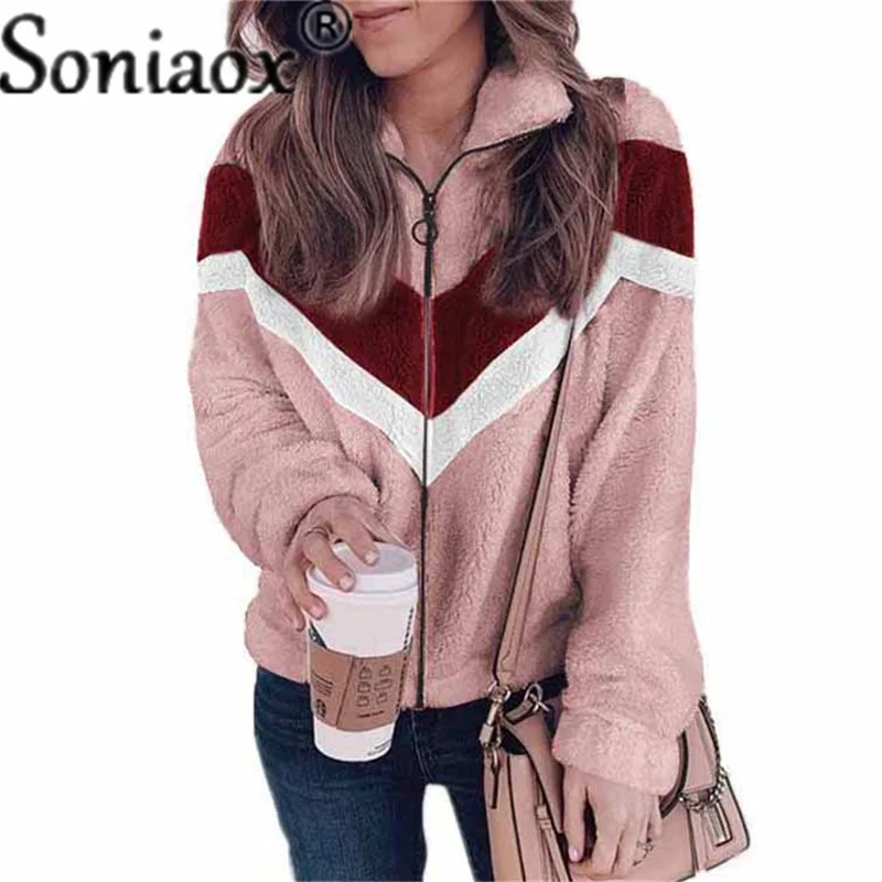 Streetwear Fashion Plush Sweatshirts Women Long Sleeve Zipper V-Neck Casual Pullovers Autumn Winter Warm Sweater Tops