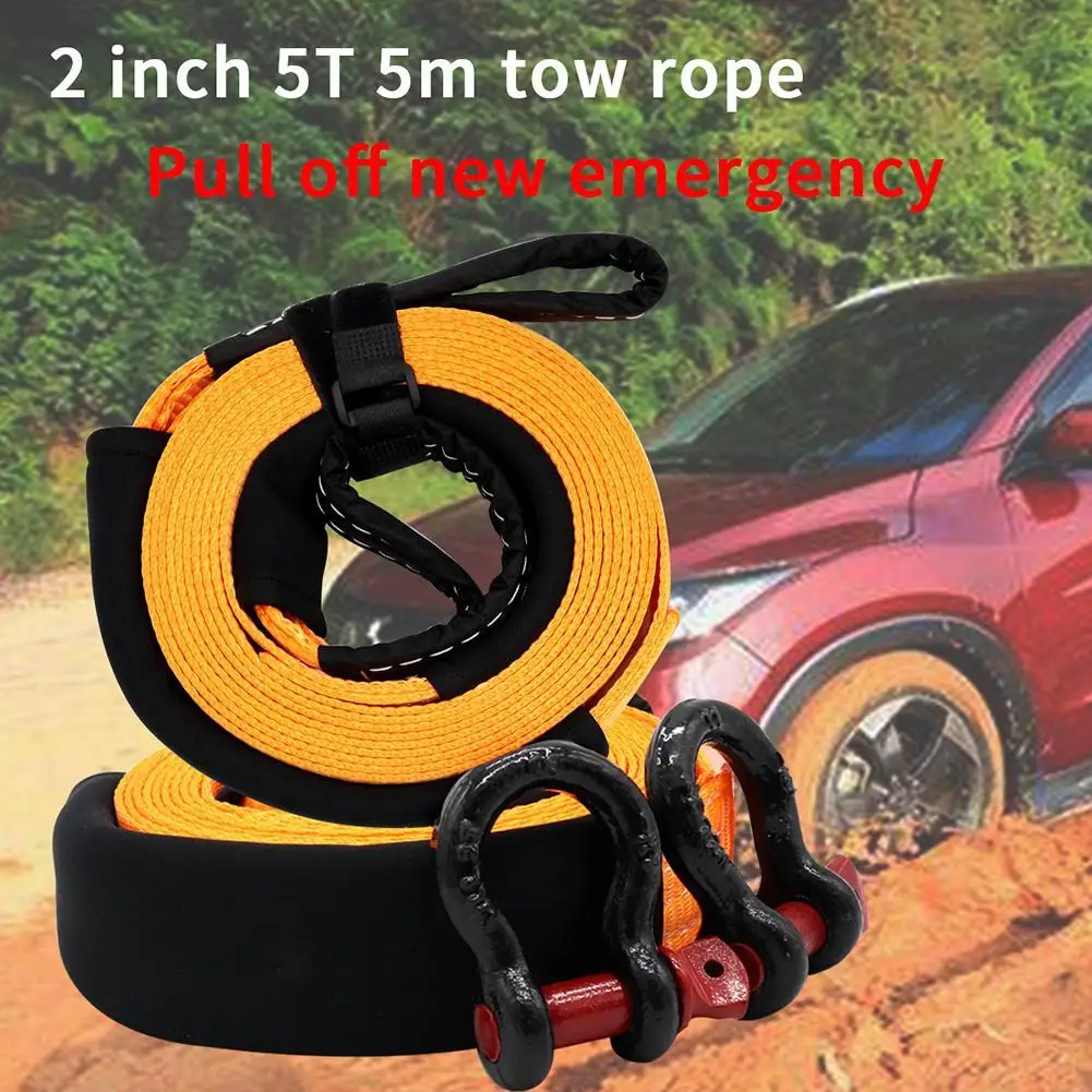 5m 5 Tons Heavy Duty Car Recovery Tow Strap Towing Rope With 2 Tow