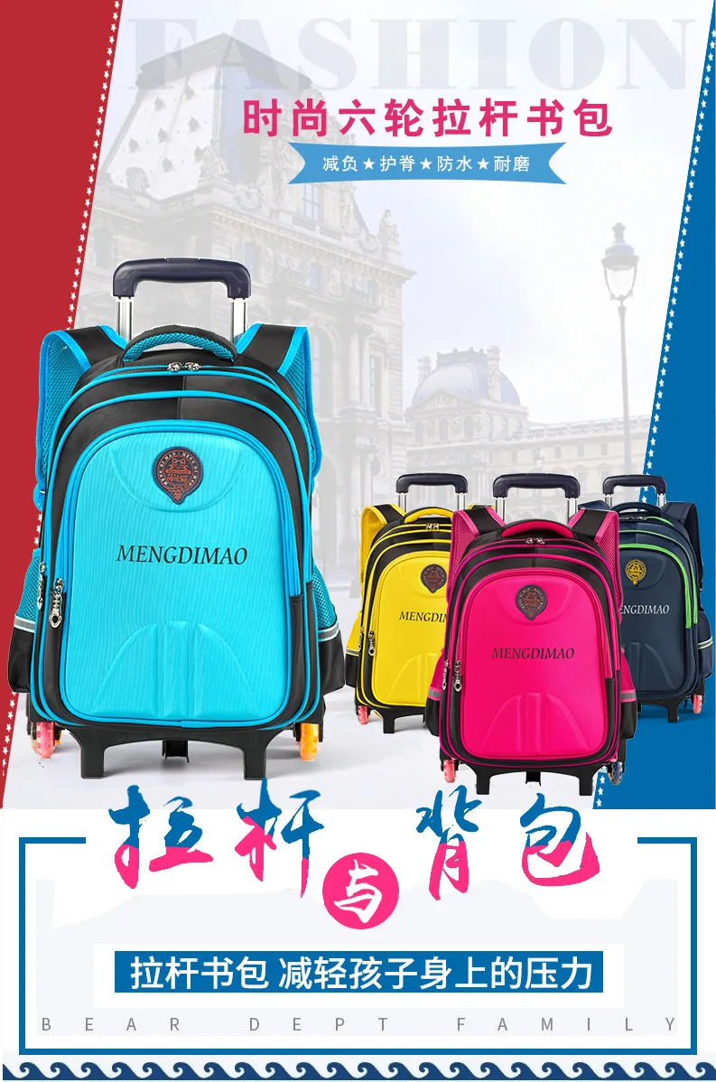 

Trolley Bag Young STUDENT'S Boy 1-3-5 Grade CHILDREN'S School Bags Girl'S Spine-Burden Relieving 6-12 a Year of Age Waterproof