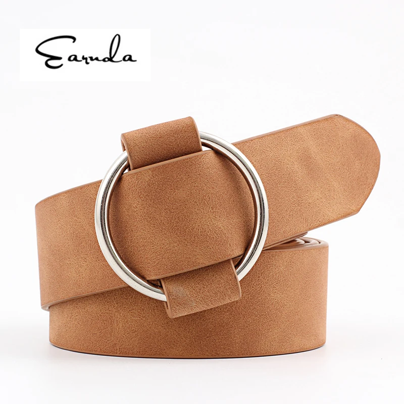 

Earnda Needle-free Round Buckle Casual Women Belts Youth Fashion Wide Belts High Quality Designer Belts