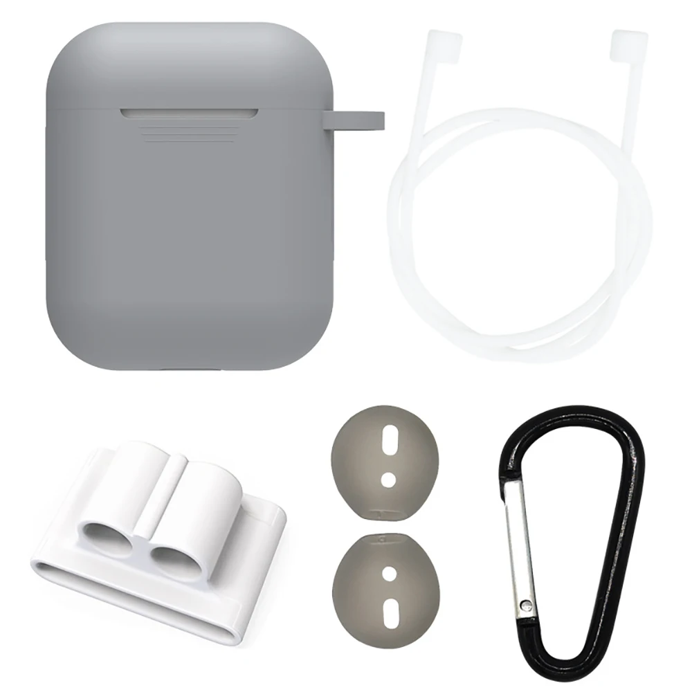 5 5 в 1 Bluetooth наушники аксессуары комплект для Airpods зарядный ящик силиконовый чехол+ крючок+ шейный канат+ крышка для наушников+ держатель для наушников - Цвет: 5