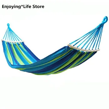 

Outdoor Hammock Idyllic Swing Chair Single Thick Canvas Hammock Blue Stripes Curved Stick 280x80 Hammock