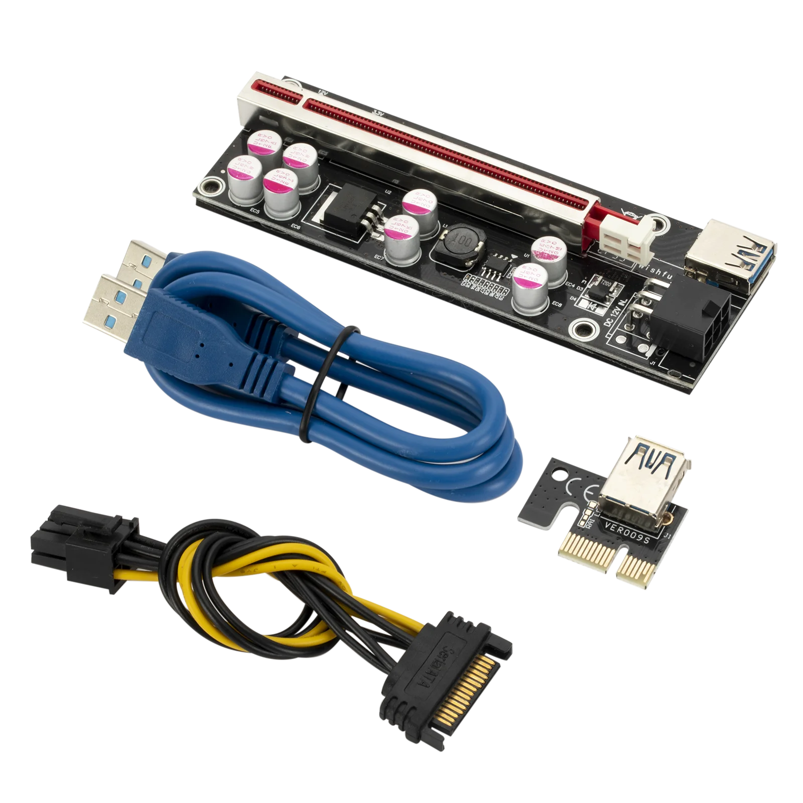 PCI-E Pcie Riser 009S PLUS Profesional Express 1X 4x 8x 16x расширитель PCI E USB 009 GPU 6Pin карта SATA 15pin для BTC Miner |