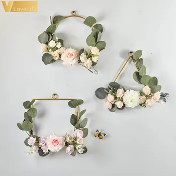 

20cm Iron Rope Gold Metal Ring Portable Garland Flowers Wedding Bride Flowers Wreath Handmade Catcher Hoop Baby Shower Decor