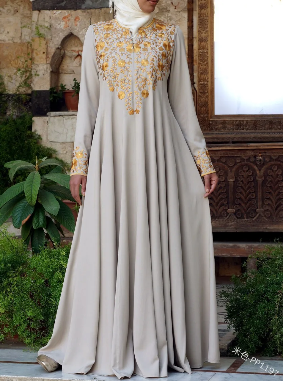 

Arab Dubai Folk-custom Muslim Dress 2019 Turkish Abaya Long Sleeve Embroidered Ramadan Kaftan Loose Plue Size Islamic Clothing