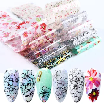 

10pcs/Set Gradient Flowers Stickers For Nails Transfer Foils Mix Design Nail Art Decoartions Decals Gel Wraps Slider Tips TR9144