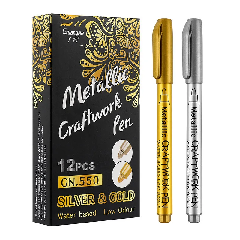 DIY Metallic Waterproof Permanent Paint Marker Pens Gold And Silver For Drawing Students Supplies Marker Craftwork Pen gold silver copper metallic liquid chrome mirror marker pen waterproof ink mirror reflective paint metal pens diy craftwork pen