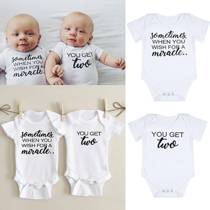 When You Wish You Get Two Print Newborn Baby Bodysuit Cotton Short Sleeve Body Bebe Rompers Baby Boy Girl Onesies Twins Clothes Bodysuits Aliexpress