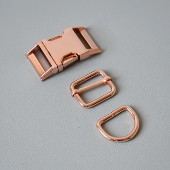 

50 suit metaladjust buckle D ring three-piece 25mm webbing metal slider DIY pet collar strap bag belt accessory-Rose Gold