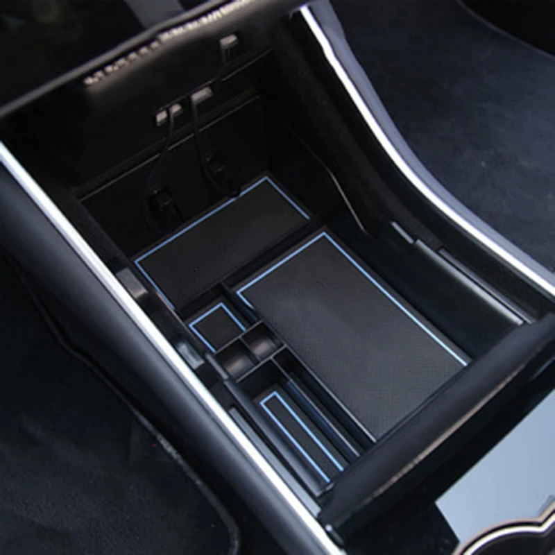 

1pc Car Interior Console Storage Box Case High Quality For Tesla Model 3 Black ABS Cup Slot Holder Storage Box Accessories