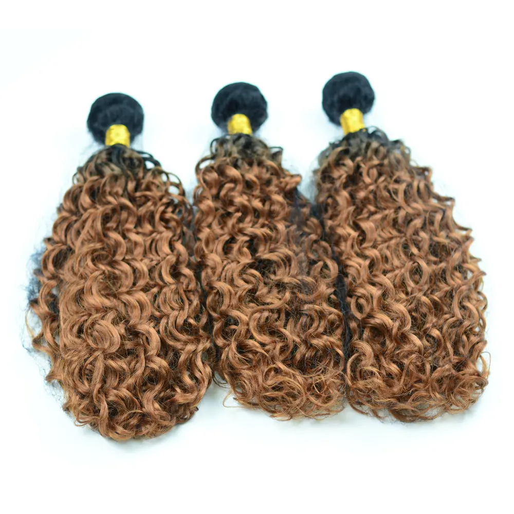 Adorable Heat Resistant Fiber Jerry Curly Synthetic Hair Weaves,Hair Bundles Two Ombre Deep Brown Color T1b30 Water Wave 100g