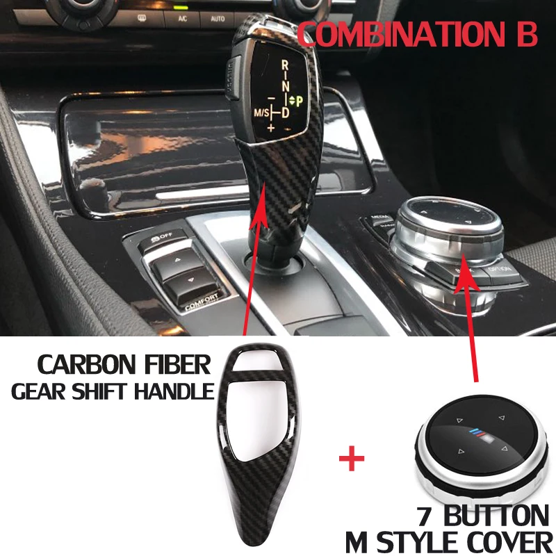

For BMW Car Multimedia Button M Cover Stickers + Carbon Fiber Style Gear Shift Handle Sleeve F20 F30 f10 f32 F25 X5 F15 X6 F16