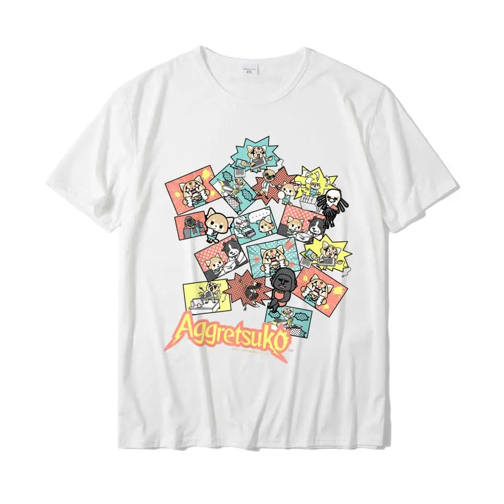 Casual Printed VALENTINE DAY 100% Cotton Round Neck Men Tops Tees Casual Tops & Tees Funky Short Sleeve T-shirts Aggretsuko and Friends Collage Tee Shirt__MZ15771 white