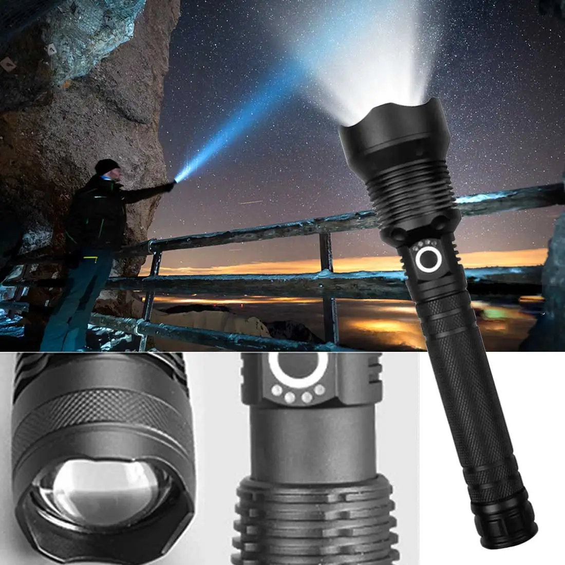 

XHP70 Most Powerful LED Flashlight Rechargeable Flashlight USB Zoom Torch Tactical Hand Lamp 18650 or 26650 Battery Outdoor