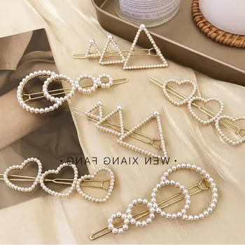 

1pc Fashion Crystal Rhinestones Hairpin Star Triangle Round Shape Women Hair Clips Pearl Barrettes Hair Styling Accessories