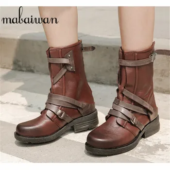 

Mabaiwan Women Genuine Leather Shoes For Autumn Winter Boots Casual Buckle Shoes Woman Botas Mujer Female Platform Ankle Boots