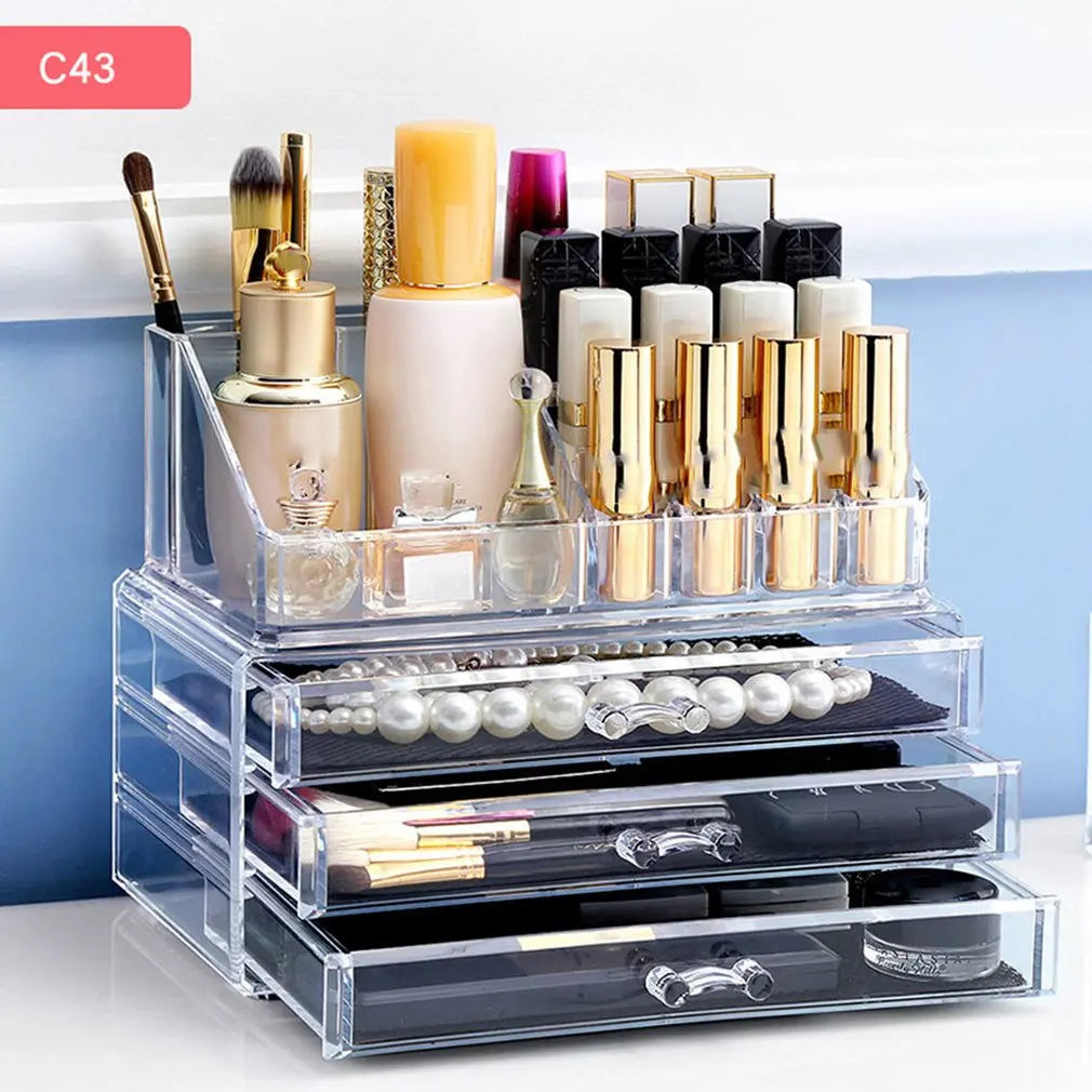 

Transparent Acrylic Makeup Organizer Storage Box Lipstick Storage Holder Make Up tool Holder Drawers Jewerly Storage box