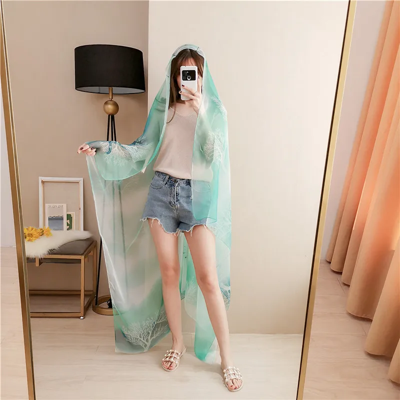 

Silk Scarves Women ersatile Yarn Ultra Large Sun-resistant Shawl New Multi-functional Gradient Color Gauze Kerchief Women's