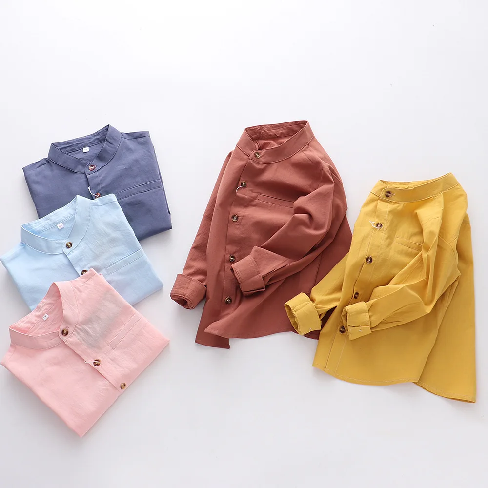 Новая Стильная однотонная Детская рубашка Детское пальто из чистого хлопка детская одежда для мальчиков и девочек