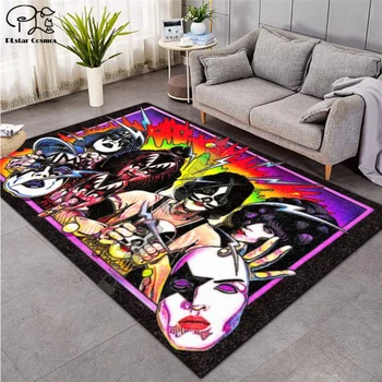 

KISS Rock Shaggy Fluffy Anti-Skid Area Floor Mat 3D Rug Non-slip Mat Dining Room Living Room Soft Child Bedroom Mat Carpet ST02