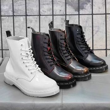 

Genuine Leather Design Women White Motorcycle Boots Winter Jason Martins Ankle Boot Lace Up Platform Shoes Militares Botas Mujer