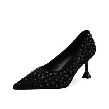 

New Arrival Women Sexy High Heels Pumps Genuine Leather Pointed Toe Slip On Party Wedding Shoes Woman Spring Pump