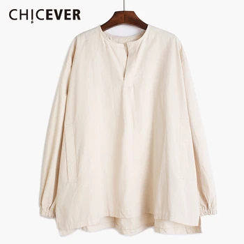 

CHICEVER Casual Pleated Women Sweatshirt V Neck Lantern Long Sleeve Loose Ruched Hoodies Female Clothing 2020 Spring Fashion New