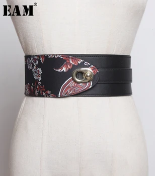

[EAM] Pu Leather Pattern Elastic Asymmetrical Wide Belt Personality Women New Fashion Tide All-match Spring Autumn 2020 1M526