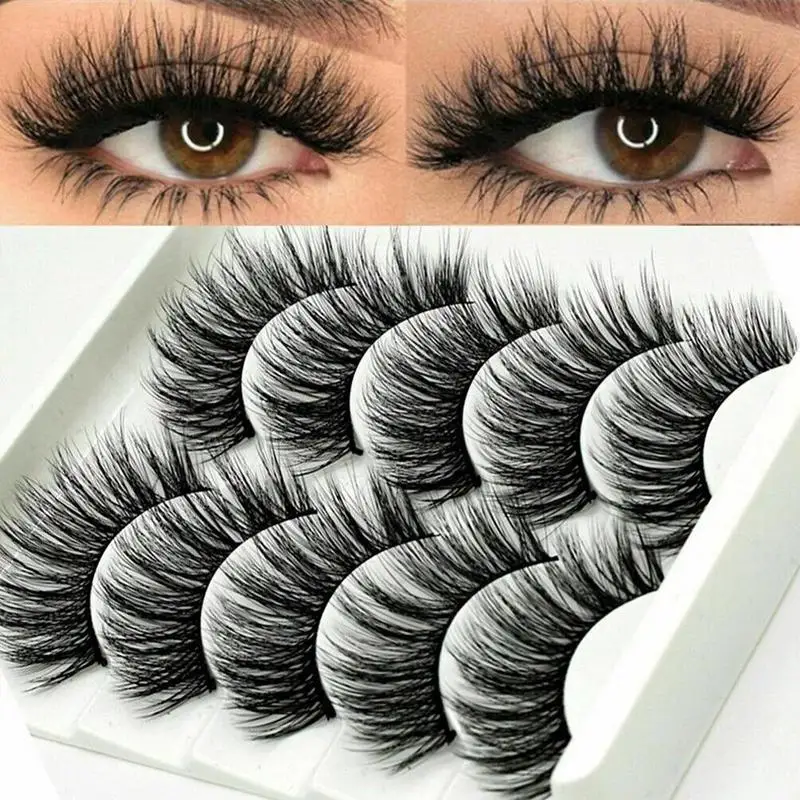 5 Pairs Natural Mink Hair False Eyelashes Cross Long Messy Makeup Fake Eye Lashes Extension Make Up Beauty Tools | Красота и здоровье
