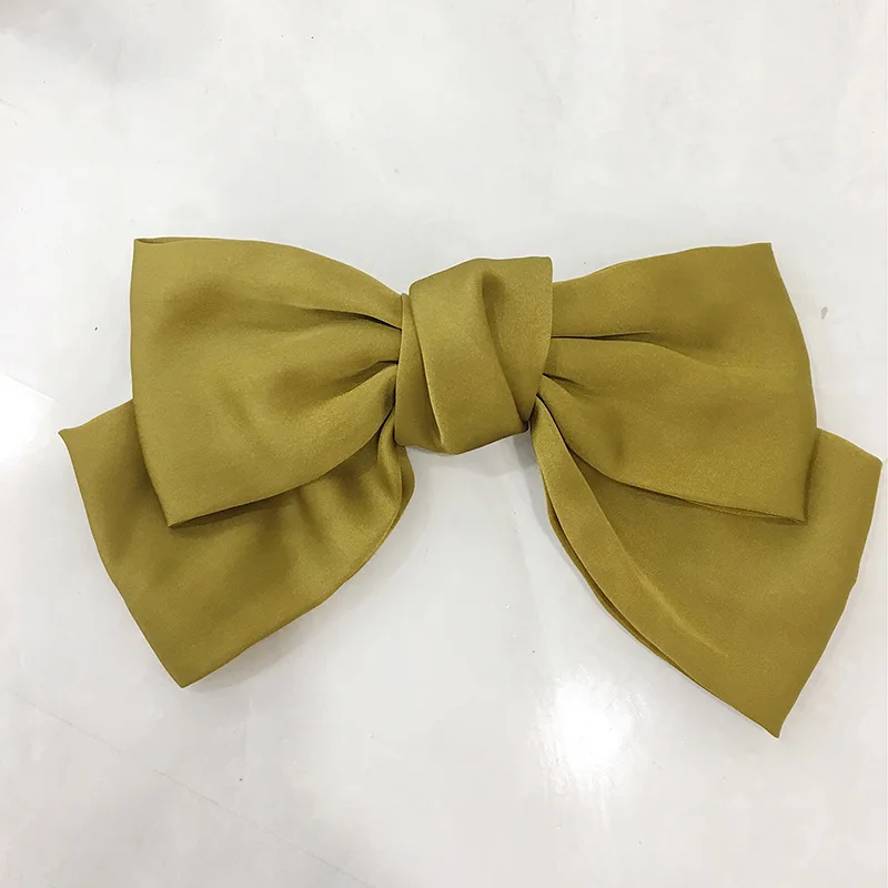 yellow green Модные однотонные заколки для волос с большим бантом для девочек, 2 уровня, прекрасные заколки для волос, шифоновые атласные заколки для волос, заколки, аксессуары для волос - Цвет: yellow green