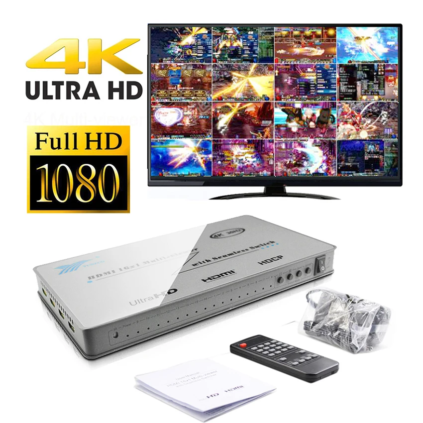 

16x1 HDMI Multi-Viewer Display Screen Splitter 16 In 1 Out 32 Open For DNF Dungeon Moving Brick Game HD Monitor Video Converter