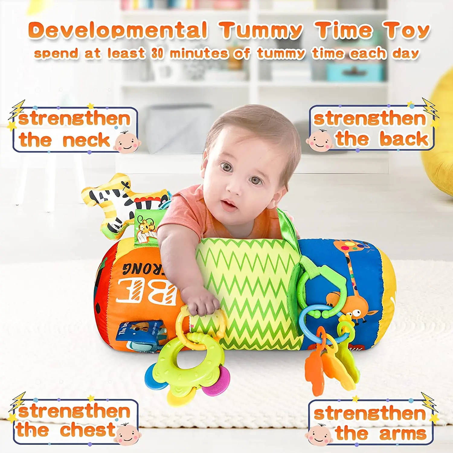 

Baby Pillow Toy with Detachable Rattle Soft Crawl Roller Einstein Tummy Time Toy for Baby Reef Prop Pillow Toys Infants Toddlers