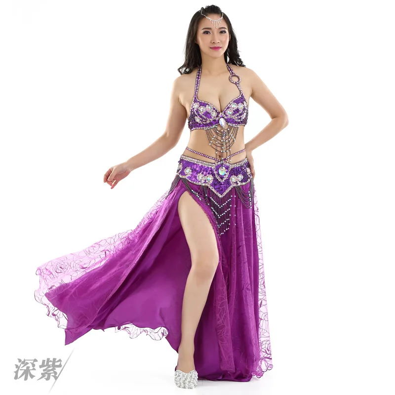 Purple 3 шт./компл. костюмы для танца живота Восточные Танцевальные Костюмы для танца живота карнавальные танцевальные костюмы#802 - Цвет: Purple