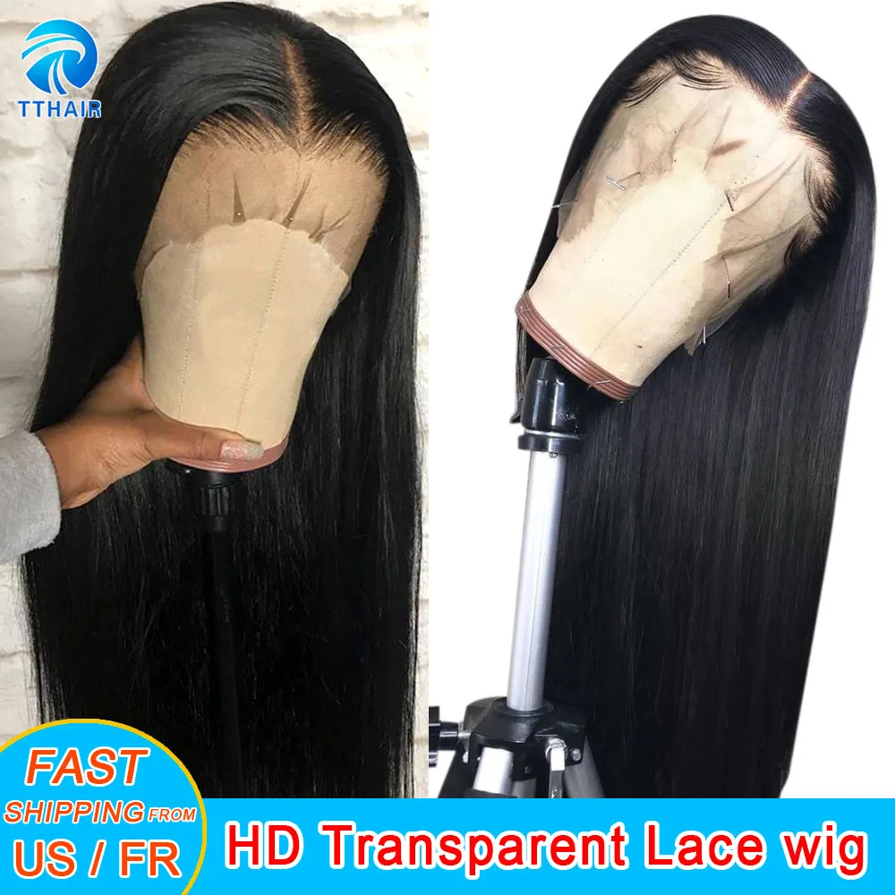 Pelucas de cabello humano con encaje frontal Prepluck 13x4 encaje frontal pelucas de cabello humano 28 pulgadas 4x4 Cierre peluca recta brasileña Remy 150 densidad