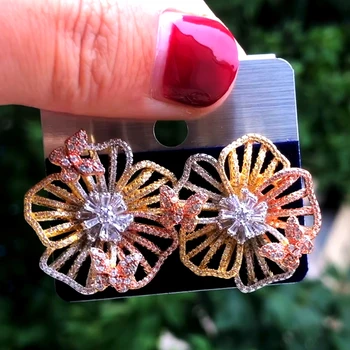 

GODKI New Trendy Butterfly love Flower Stud Earrings For Women Wedding AAA Cubic Zirconia Crystal CZ Dubai Bridal Party Earrings
