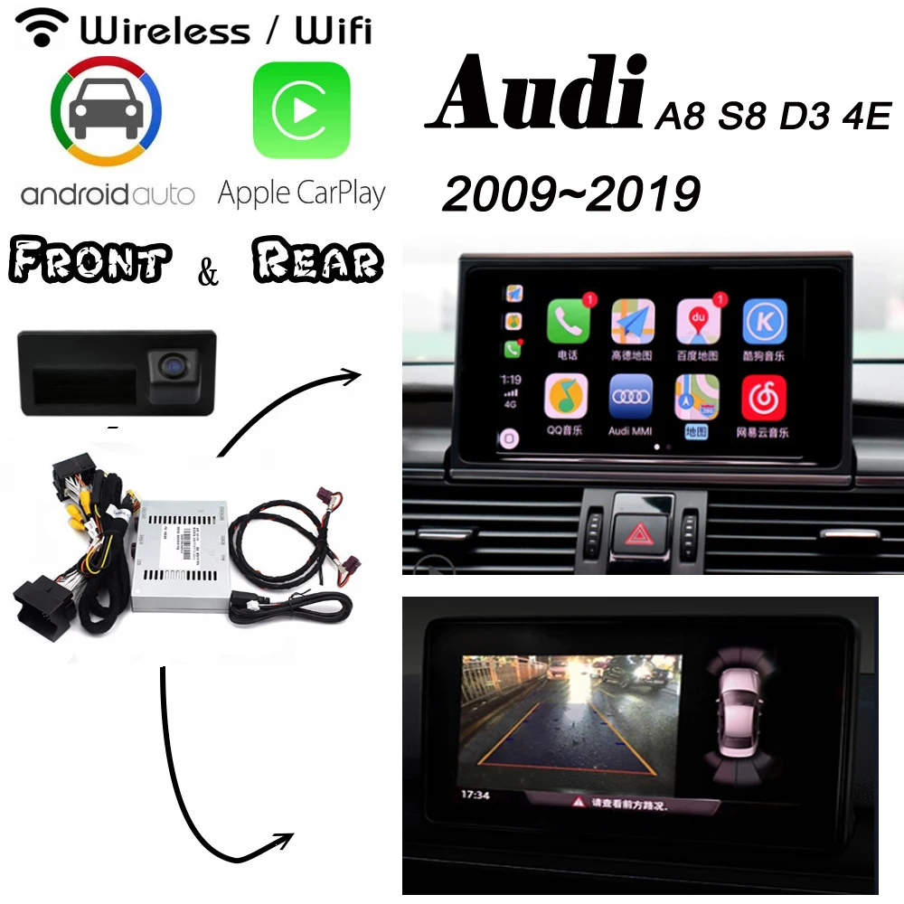 For Audi A8 S8 D3 4E 2009~2019 Wireless Carplay box Rear camera Carplay Interface Original scree Android carlife Improve