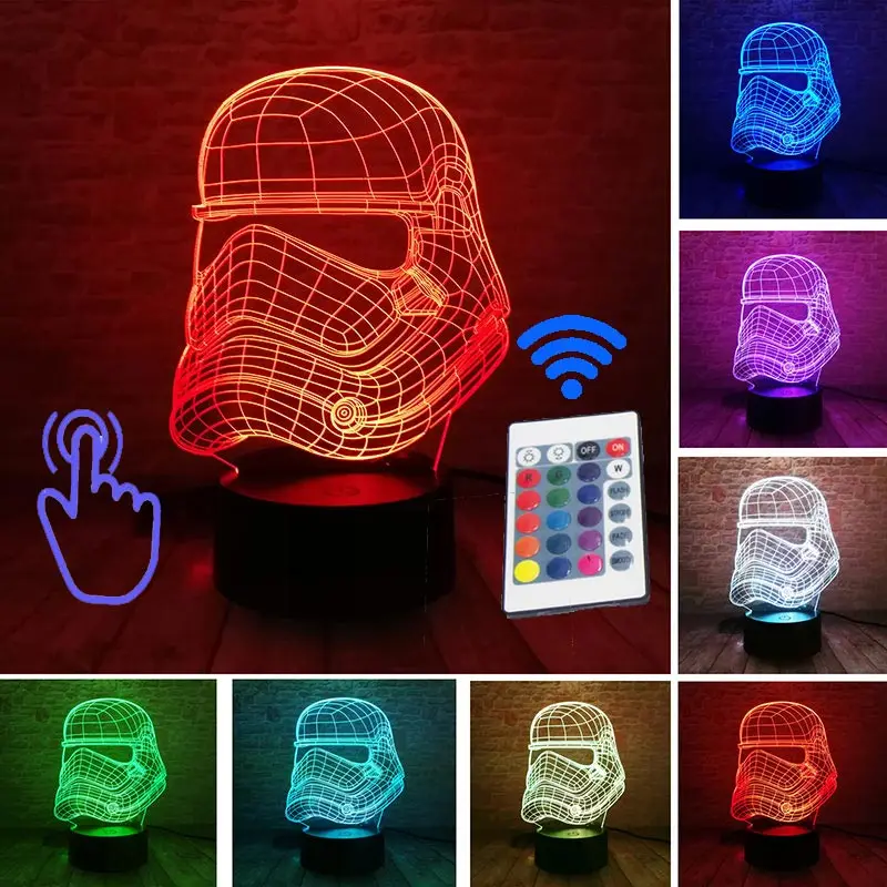 Звездные войны Дарт Вейдер фигура 3D иллюзия светодиодный светильник Красочный ночник светится в темноте ночь Дарт Вейдер Маска Модель игрушки - Цвет: RC and Touch Switch