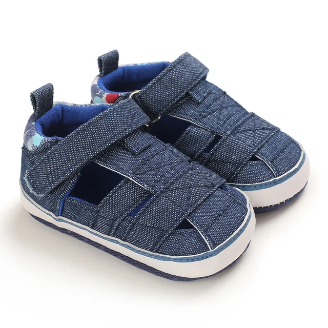 2021 NEW 0-18Months Kids Newborn Baby Boys Fashion Summer Soft Crib Shoes First Walker Anti Slip Sandals Shoes Soft Sole B244 Blue