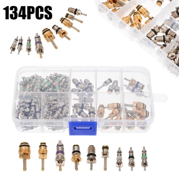 

Hot 134Pcs/set Car R134A R12 A/C Auto Air Conditioning Valve Core With Case For Car Assortment Copper Brass