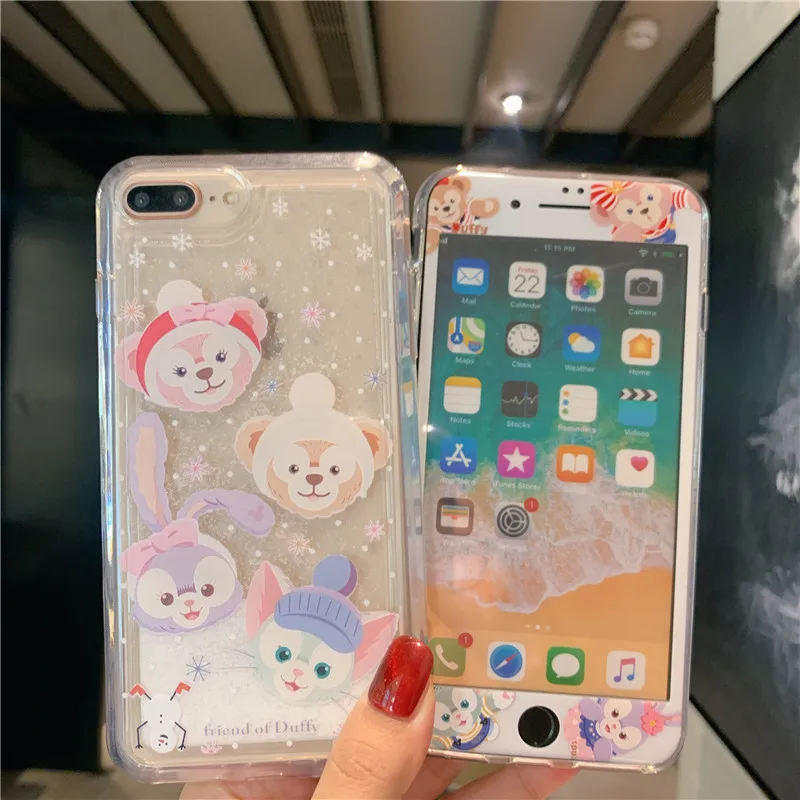 For iPhone 11pro max duffy clear quicksand Case &amp Tempered Glass Screen film Cover for 8 8plus 6 6S Plus 7 XS XR xsmax |
