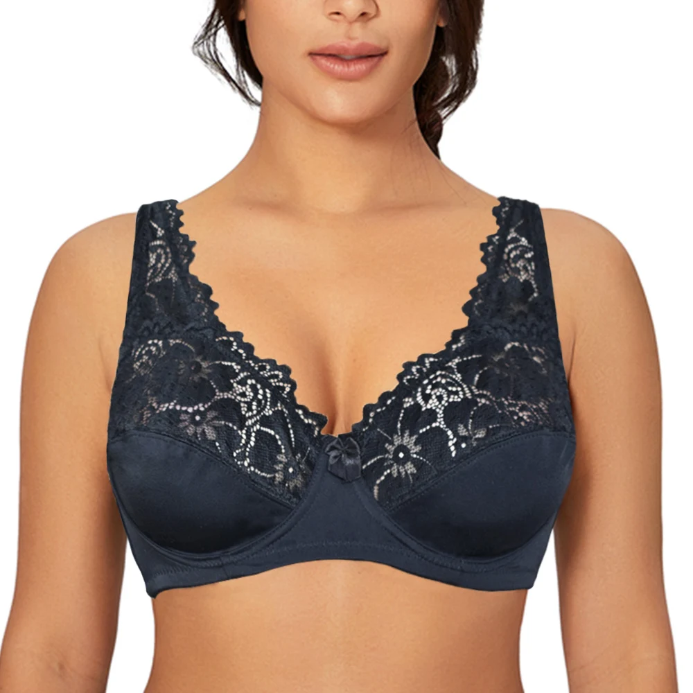 

Lace Sheer Women Bra Sexy Lingerie Large Chest Plus Size Female Brassiere Underwired Unlined Bralette Top 34-48 A B C D DD E F