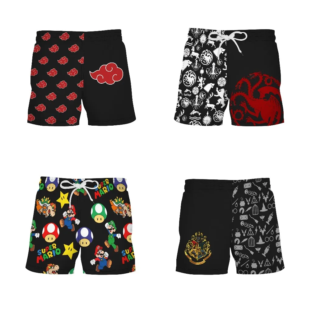 Anime Ninja Cosplay shorts digital printing summer seaside holiday beach pants casual loose drawstring | Тематическая одежда и
