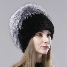 Women's Fur Hats Fluffy Winter Warm Natural Knitted Mink Fur Hats tail Diamond lady Fashion Cap Female Real Fur Hat