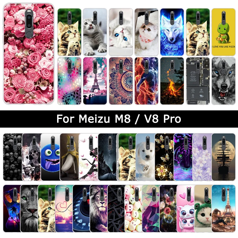 

Soft Silicone TPU Case For Meizu M8/V8 Pro Floral Animal Printed Cover For Meizu V8Pro Phone Cases Back Shell Protector Fundas