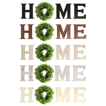 

Rustic Wooden Home Letters Sign with 12 Inch Artificial Wreath Wall Hanging Living Room Home Decoration
