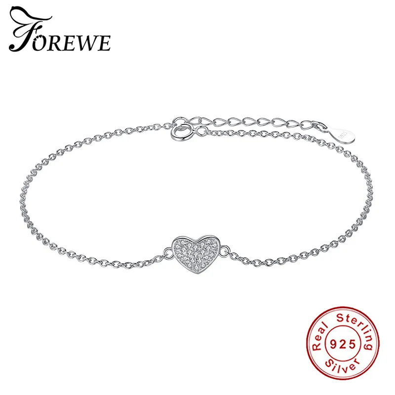 Браслеты из стерлингового серебра 925 пробы с кристаллом CZ «любовь навсегда» сердце очаровательный серебряный браслет-цепочка для женщин Свадебные ювелирные изделия pulseira