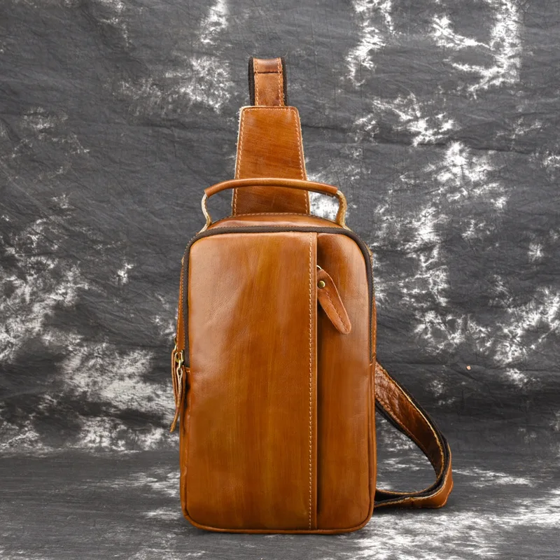 

Men's Leather Chest Bag Hand-painted Retro Leather Men's Satchel Chest Bag Casual Bag Men Genuine Leather Chest Bags