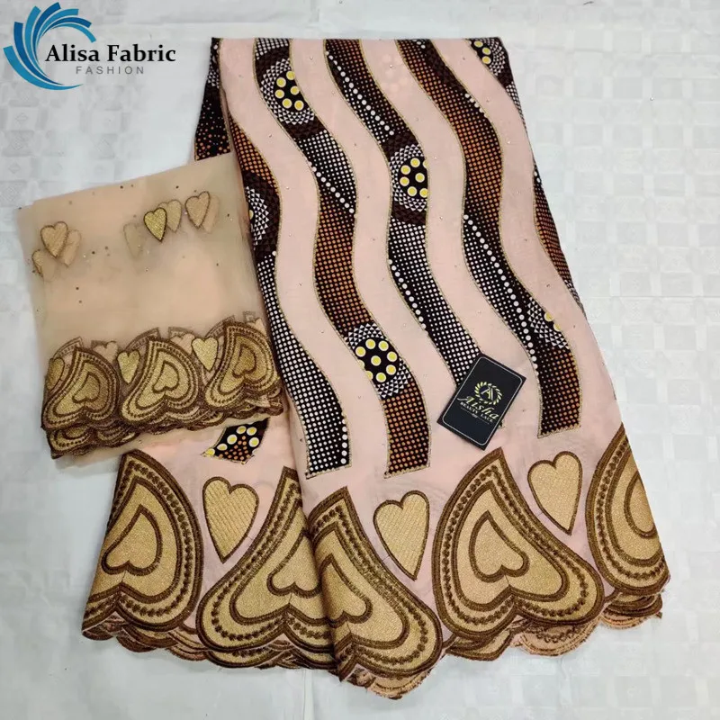 

Alisa Hot Selling African Wax Lace Fabrics 2019 High Quality Tulle Lace Fabrics 5 yards matching 2 yards For Wedding Dress