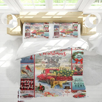 

Merry Christmas dog car 3D Printed 3pcs Bedding Set Duvet Cover Bed Cover Set Bedspreads Home Textiles