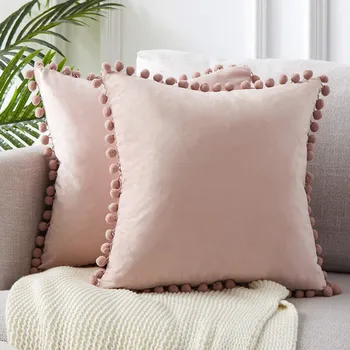 

Nordic simple solid color pillowcase surrounded by plain ball hug pillowcase velvet cushion cover decorative sofa cushion cover